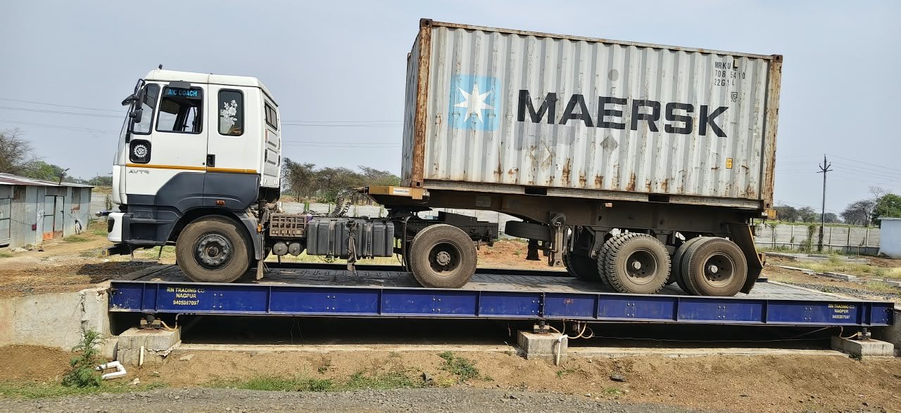 Loaded export container on the weighbridge at the plant